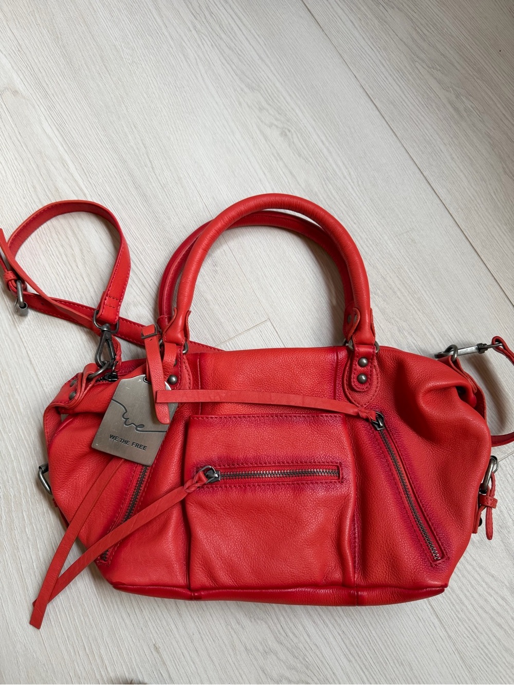 We The Free Vibrant Red Leather Shoulder Bag